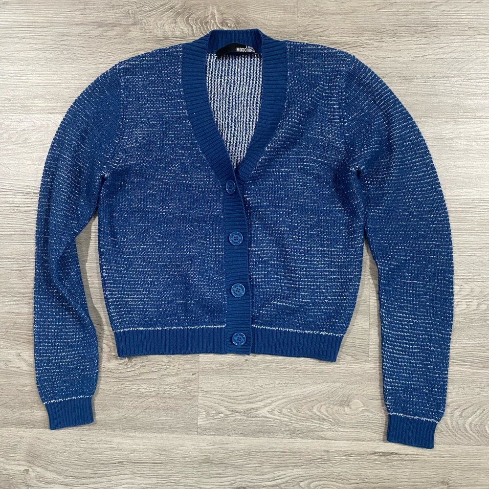 Love Moschino Knit Wool Blue Cardigan Sweater Size 8